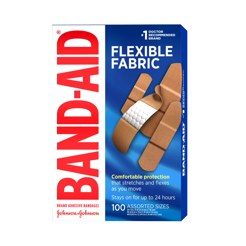 BAND-AID Flexible Fabric Comfortable Protection, Brand Adhesive Bandages, Stays On For 24 Hours, 100 CT