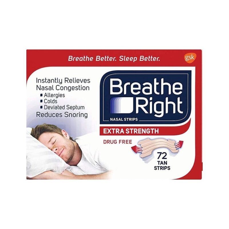 Breathe Right Nasal Strips Extra Strength Instantly Relieves Nasal Congestion, 72 Tan Strips