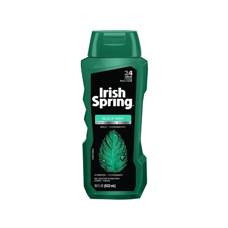 Irish Spring Black Mint Moisturizing Face & Body Wash, Gel Douche Hydratant, 18 FL.OZ (532ml)