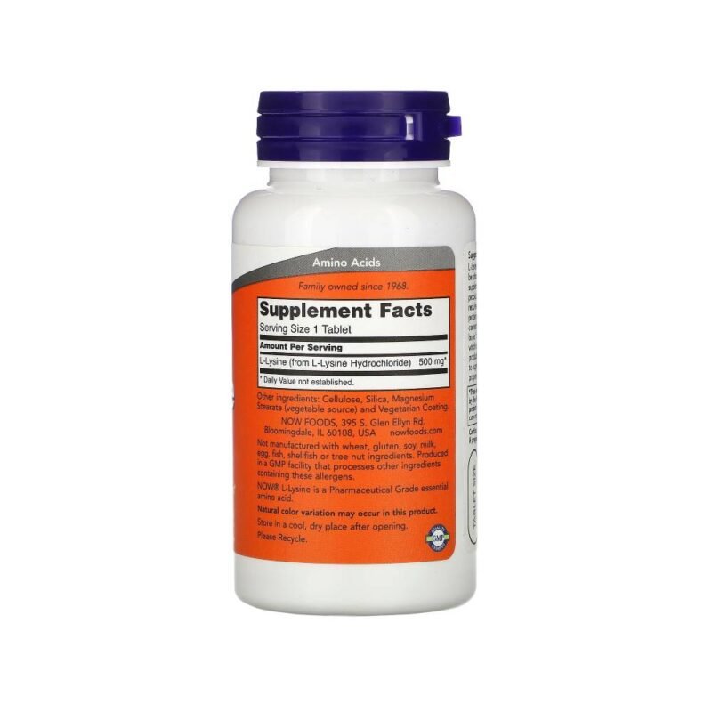 NOW Foods L-Lysine 500 mg 100 Veg Capsules - Image 2