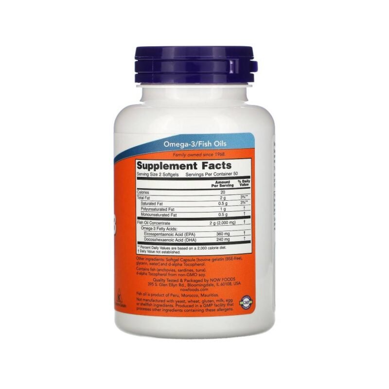 NOW Foods Molecularly Distilled Omega-3 Cardiovascular Support 100 Softgels - Image 2