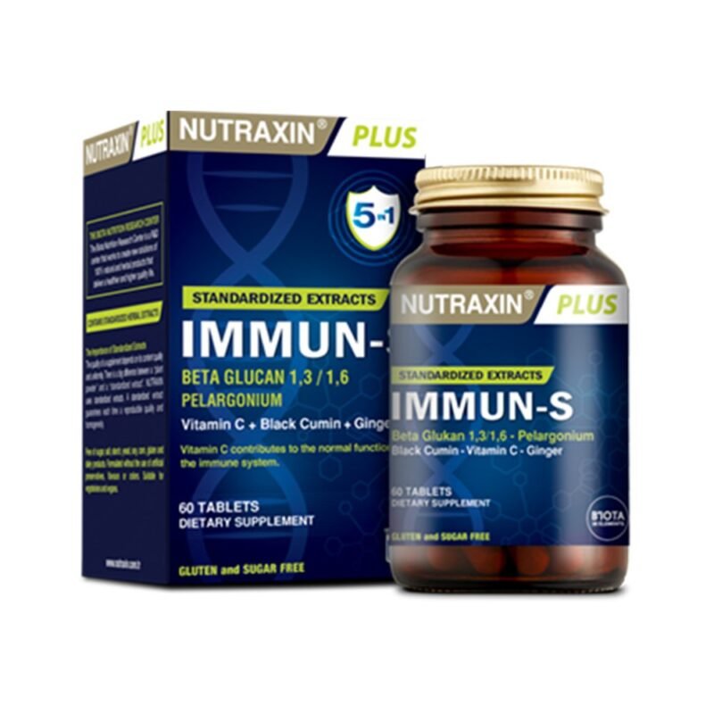 Nutraxin Plus Standardized Extract Immun-S Beta Glucan 1,3/1,6 Pelargonium 60 Tablets Dietary Supplement Gluten and Sugar Free (Exp 29/2/24)