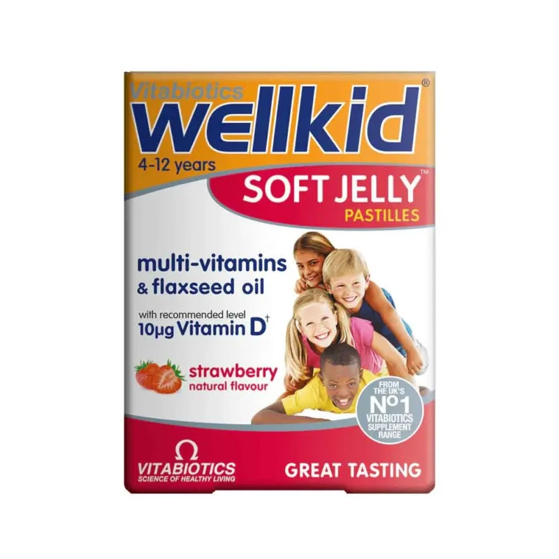 Vitabiotics Wellkid Soft Jelly 4-12 Years, Strawberry Natural Flavour 30 Tablets