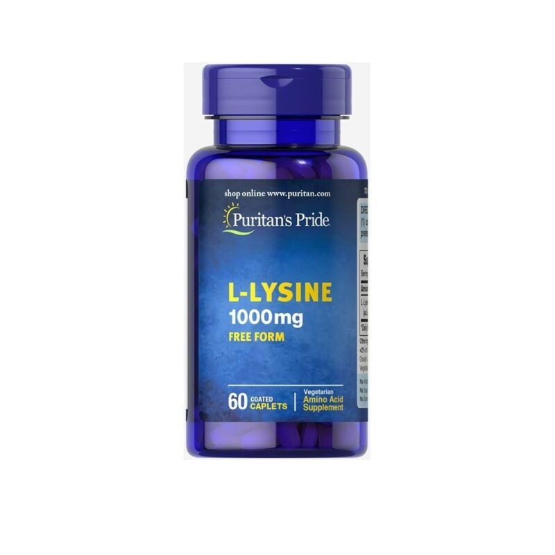 Puritans Pride L-Lysine 1000 mg Free Form, Vegetarian Amino Acid Supplements, 60 Caplets