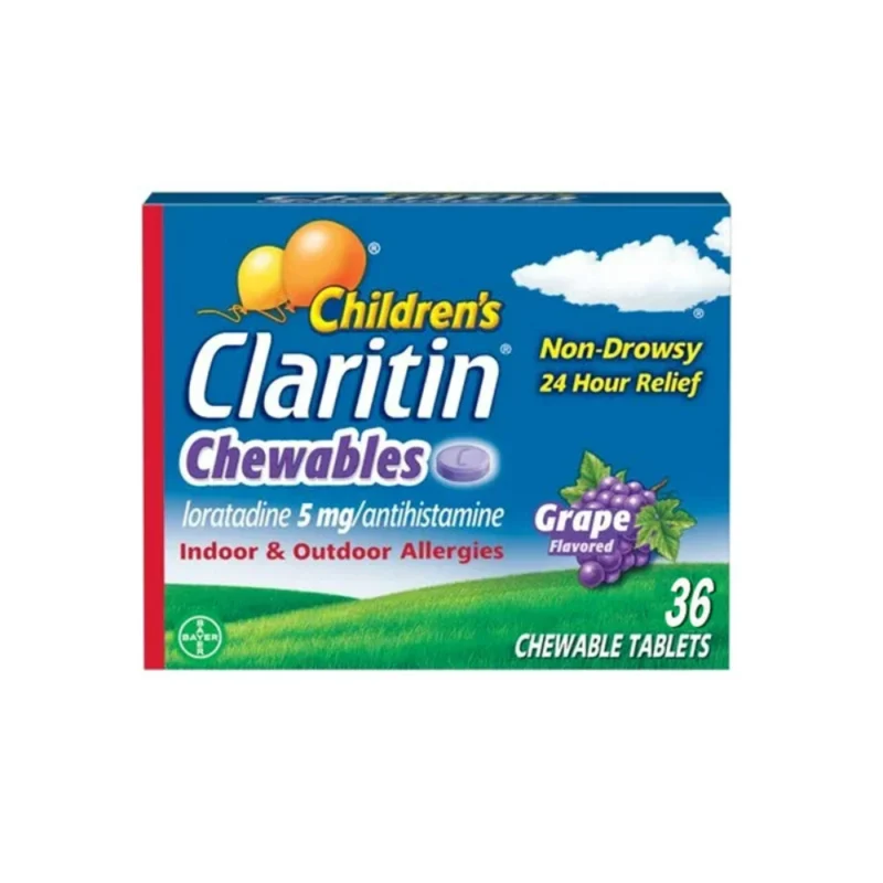 Claritin Children’s 24 Hour Non-Drowsy Allergy Grape Chewable Tablet, 5mg, 36 Chewable Tablets (Expiry 29/2/24)