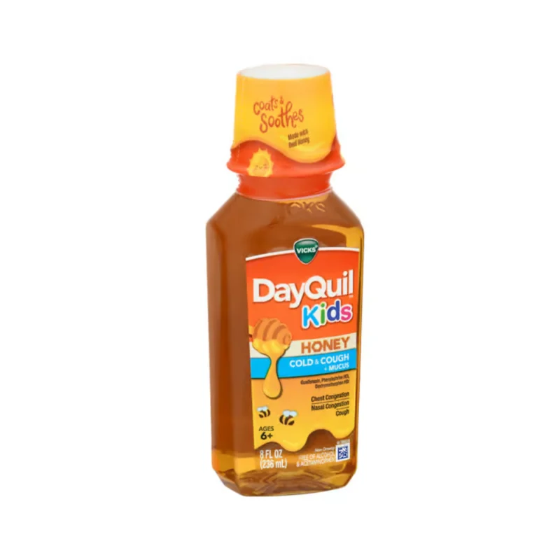 Vicks DayQuil Kids Honey Cold & Cough + Mucus Relief Liquid 8 Fl Oz 235 ml