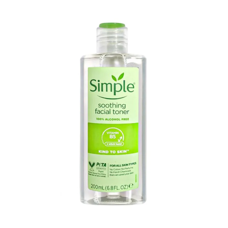 Simple Soothing Facial Toner 100% Alcohol Free, Vitamin B5 Kind To Skin, For Sensitive Skin (200ml) 6.8 Fl Oz